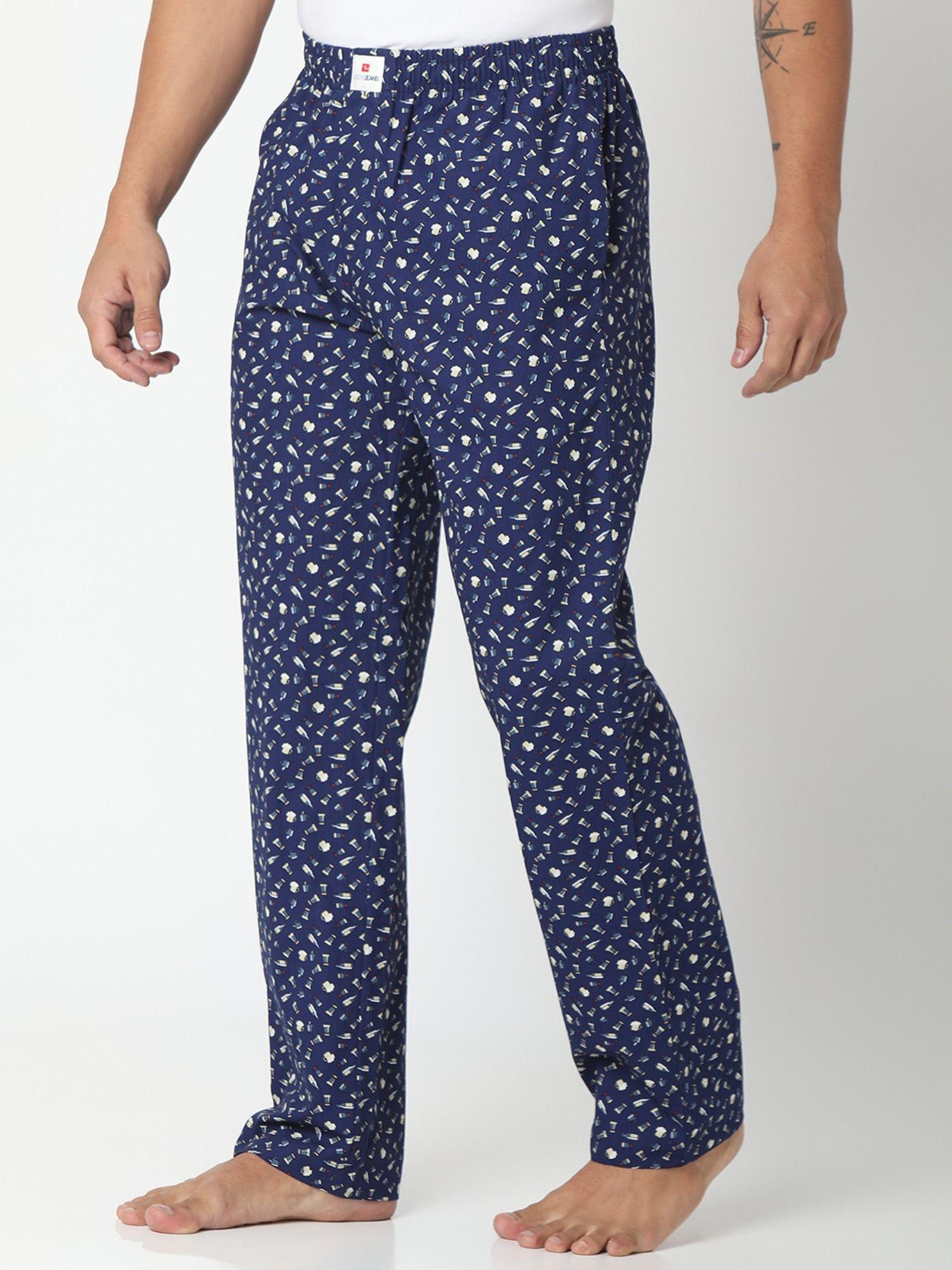 men navy cotton printed pyjama navy blue