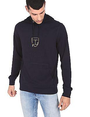 men navy embroidered front tonal crest hooded sweatshirt