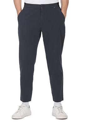 men navy modern twill tapered fit pants