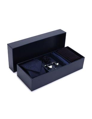 men navy paisley patterned weave tie, pocket square and cufflinks set