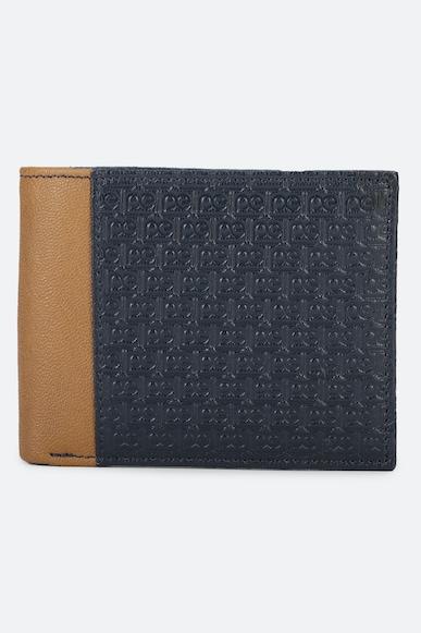 men navy print genuine leather wallet