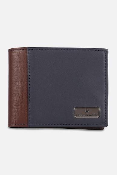 men navy print leather wallet