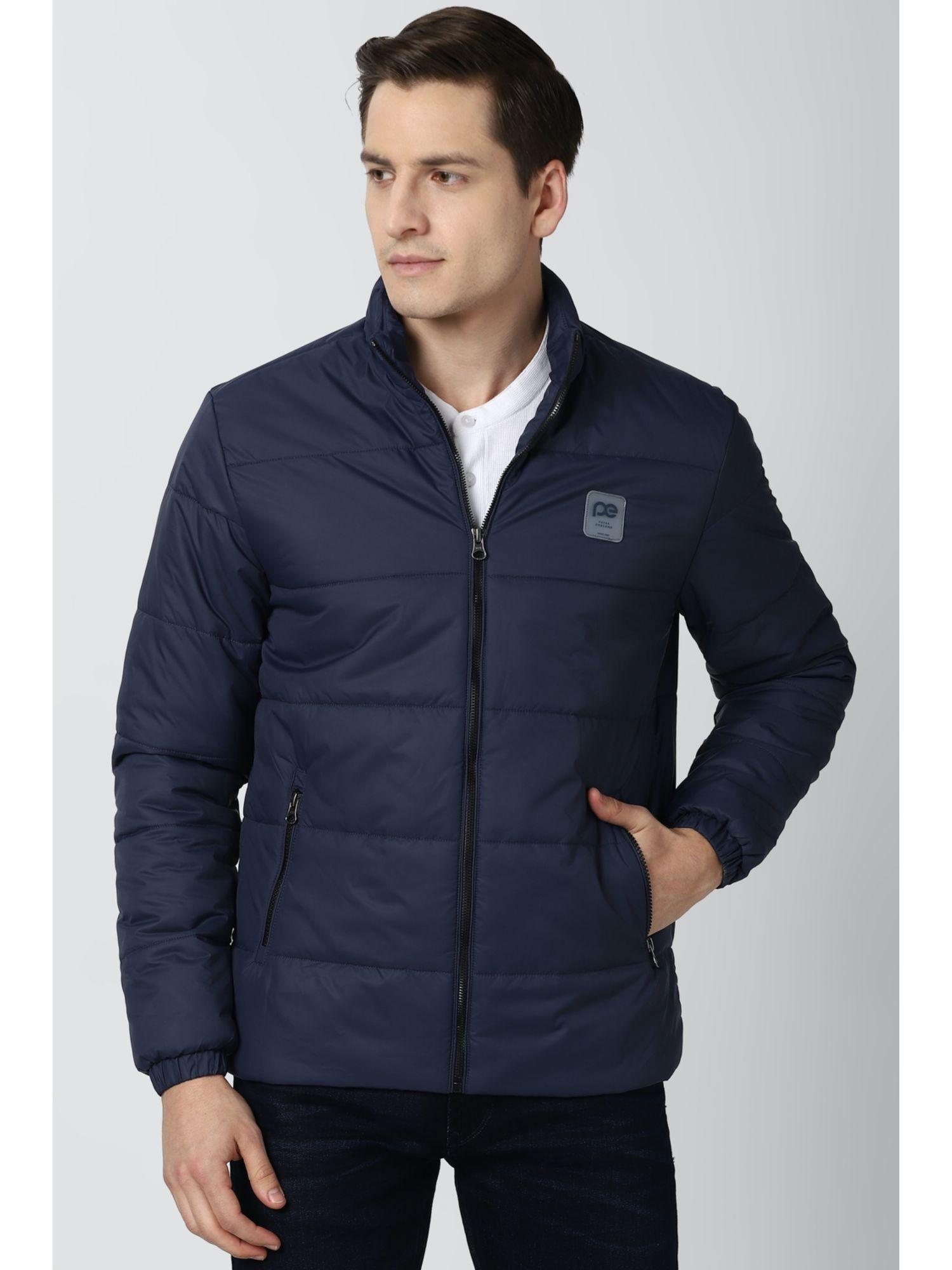 men navy quilted casual jacket