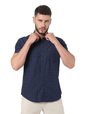 men navy slim fit printed casual shirt