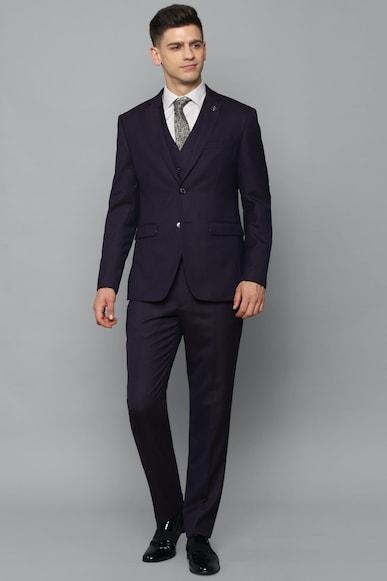 men navy slim fit solid formal three piece suit