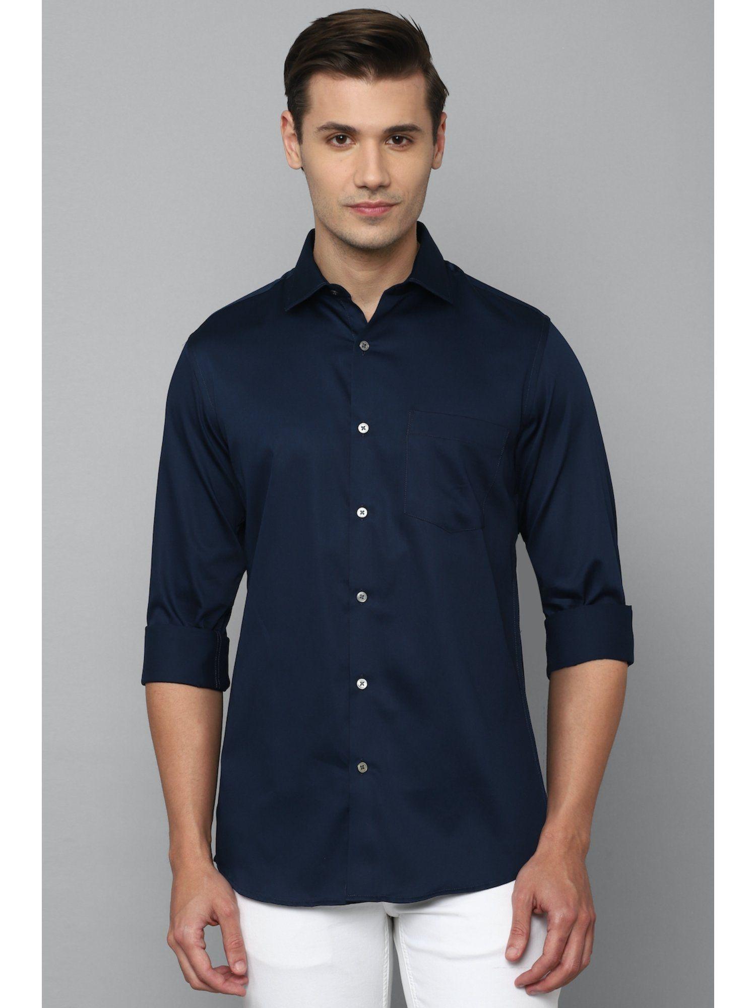men navy slim fit solid full sleeves casual shirt