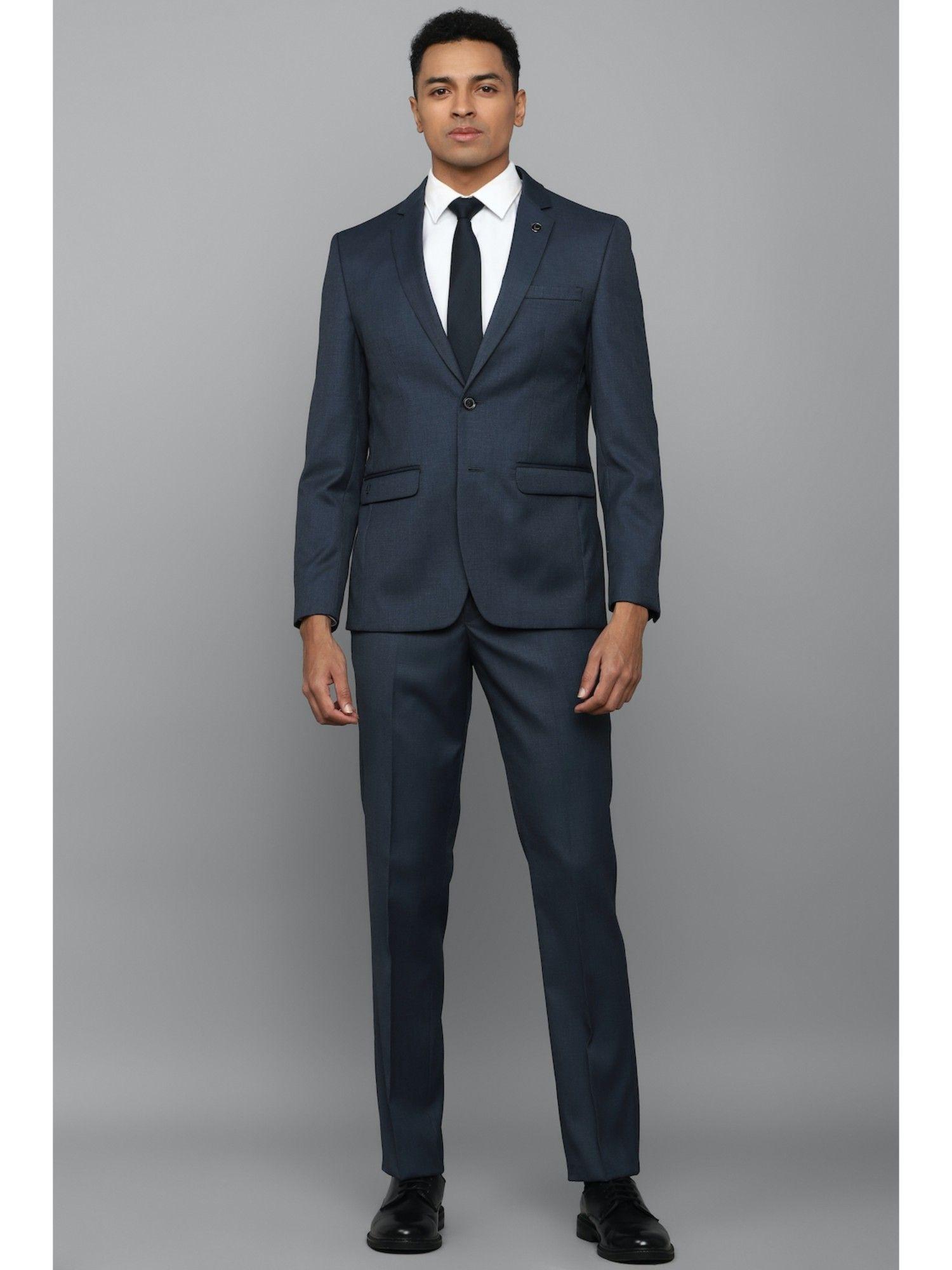 men navy slim fit textured formal two piece suit (set of 2)