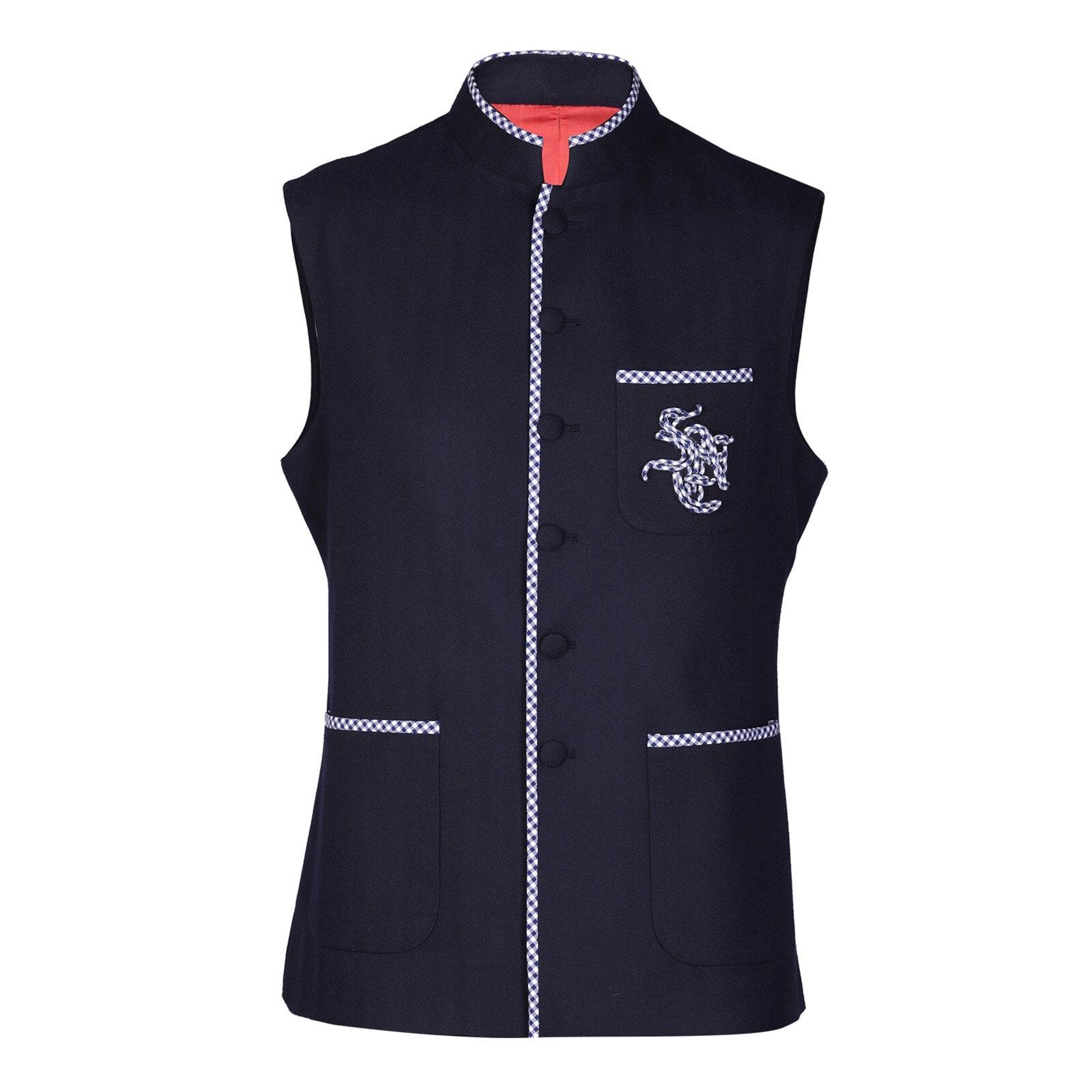 men navy sncc waistcoat with contrast piping