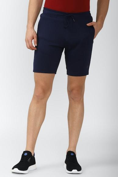 men navy solid athletic fit casual shorts