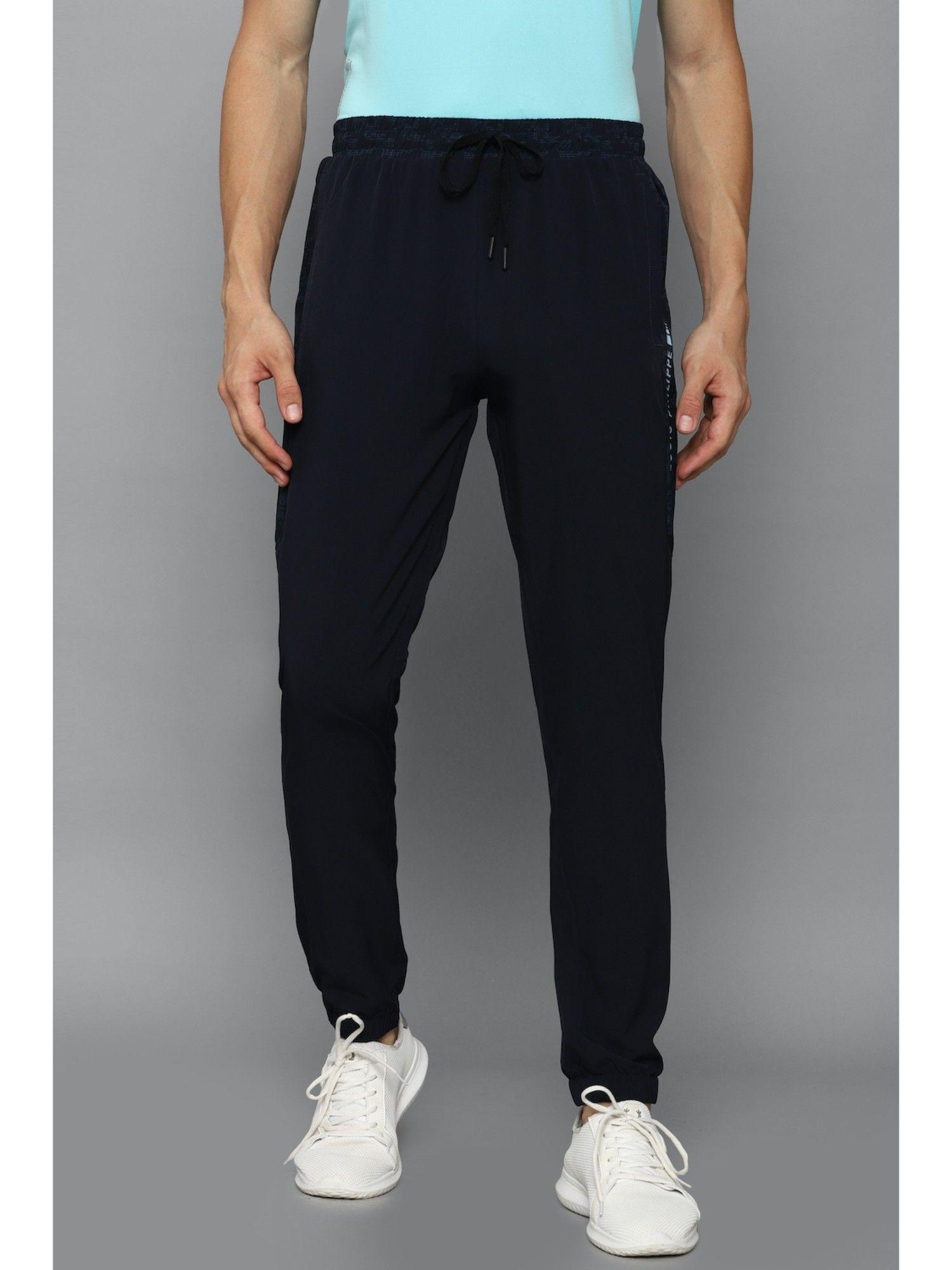men navy solid casual jogger pants