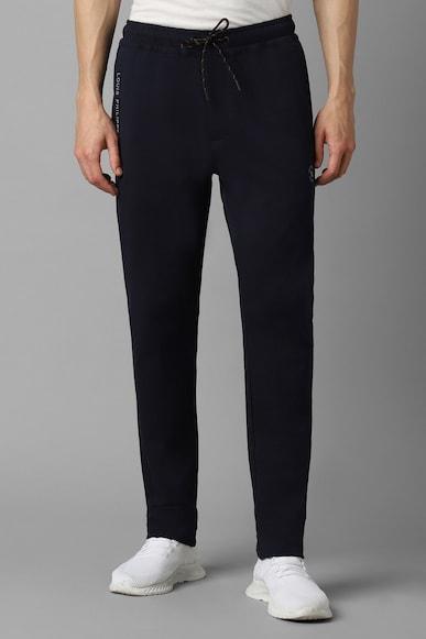men navy solid casual track pants
