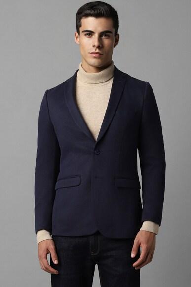 men navy super slim fit solid casual blazer