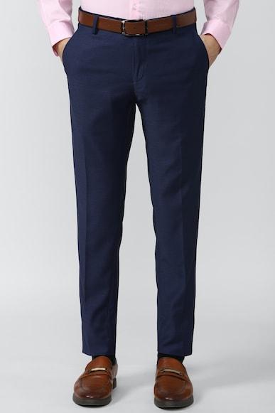 men navy textured slim fit formal trousers