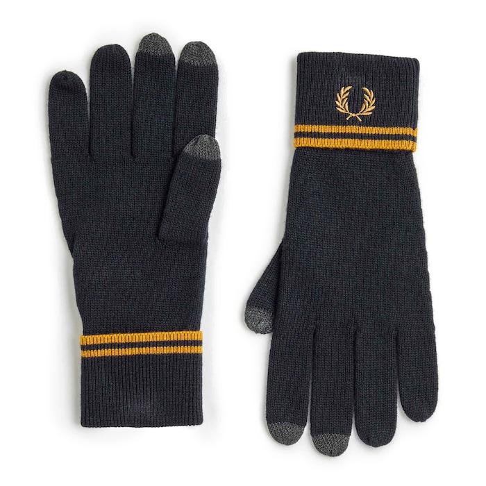 men navy twin-tipped logo gloves