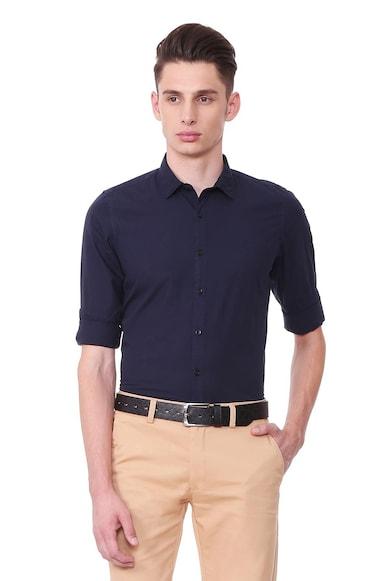 men navy ultra slim fit solid full sleeves casual shirts