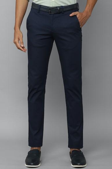 men navy ultra slim fit textured casual trousers