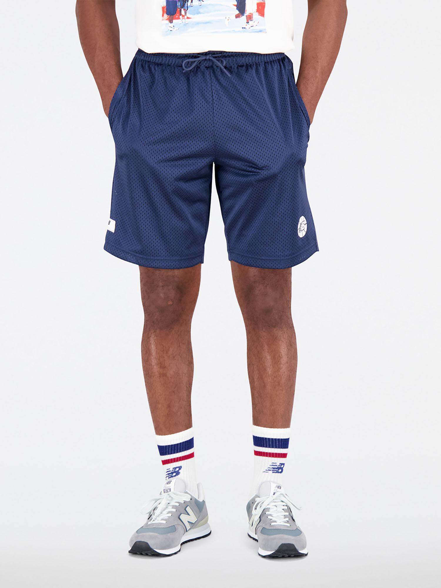 men nb navy blue mid rise sports shorts