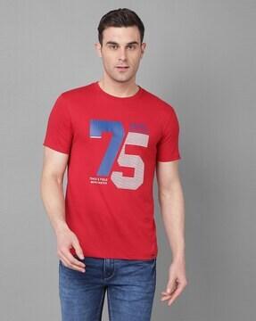 men numeric print regular fit crew-neck t-shirt