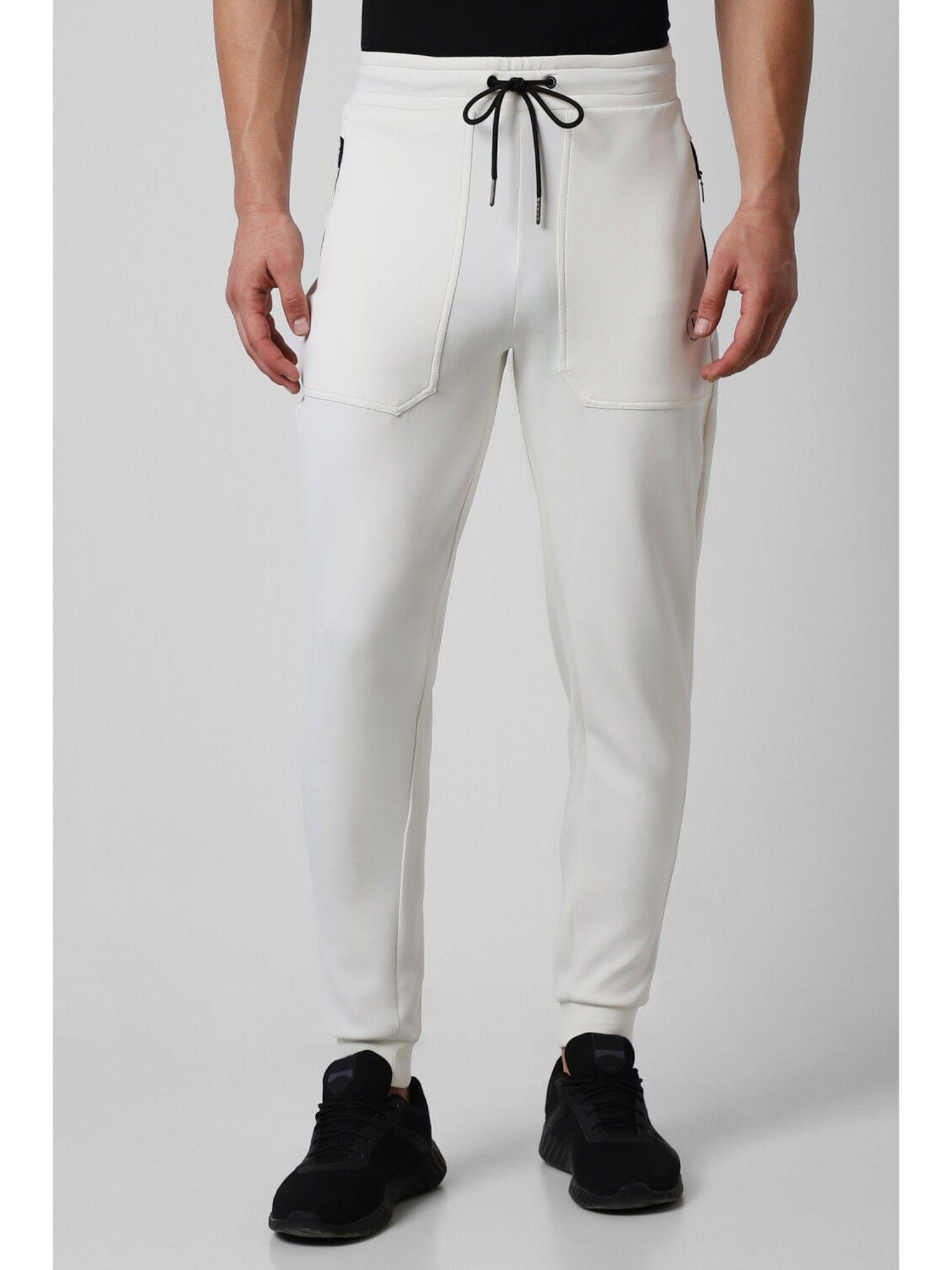 men off white solid casual jogger pants