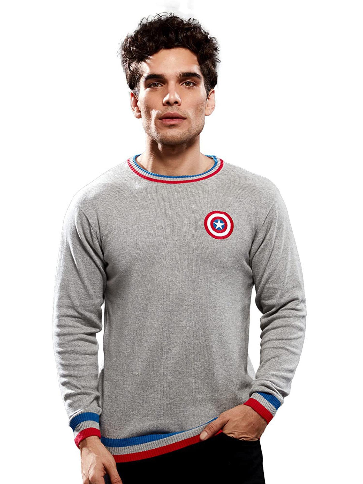 men official captain america logo grey knitted sweaters