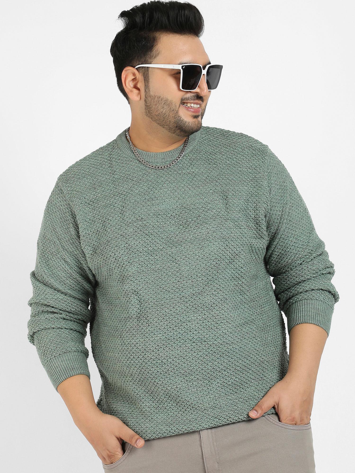 men olive green textured knit pullover sweater