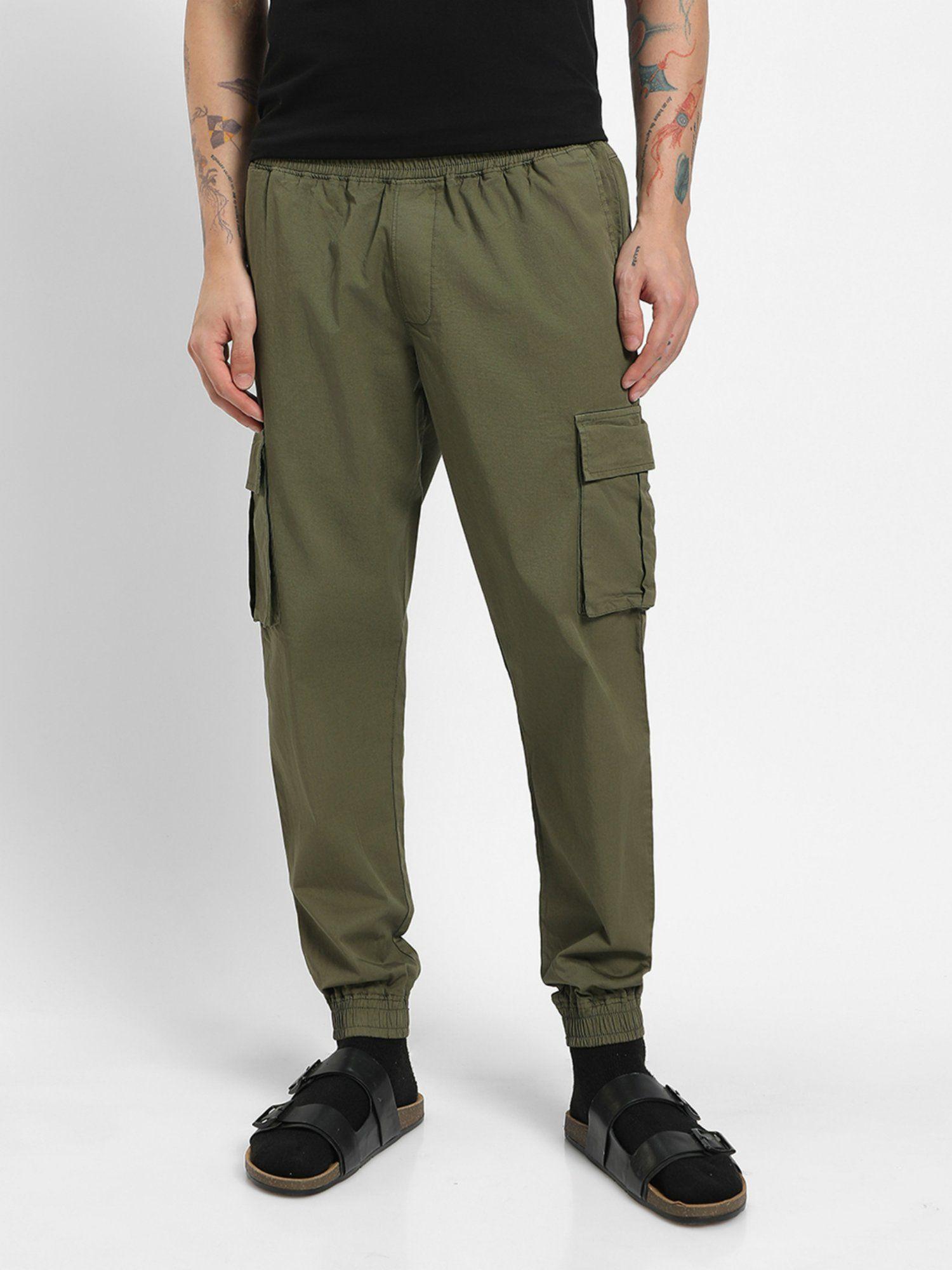 men olive over dyed cargo jogger pants