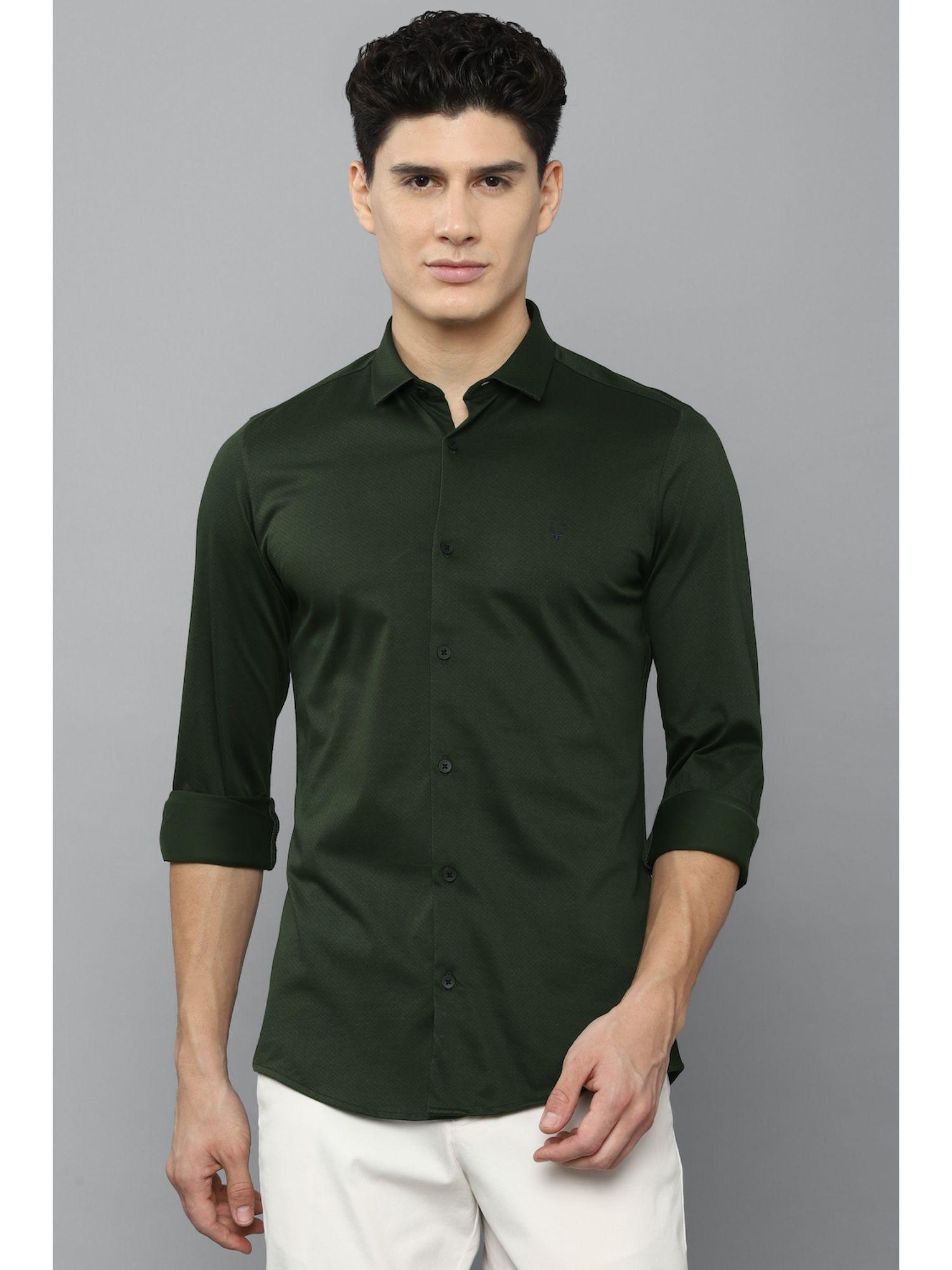 men olive slim fit textured full sleeves casual shirt