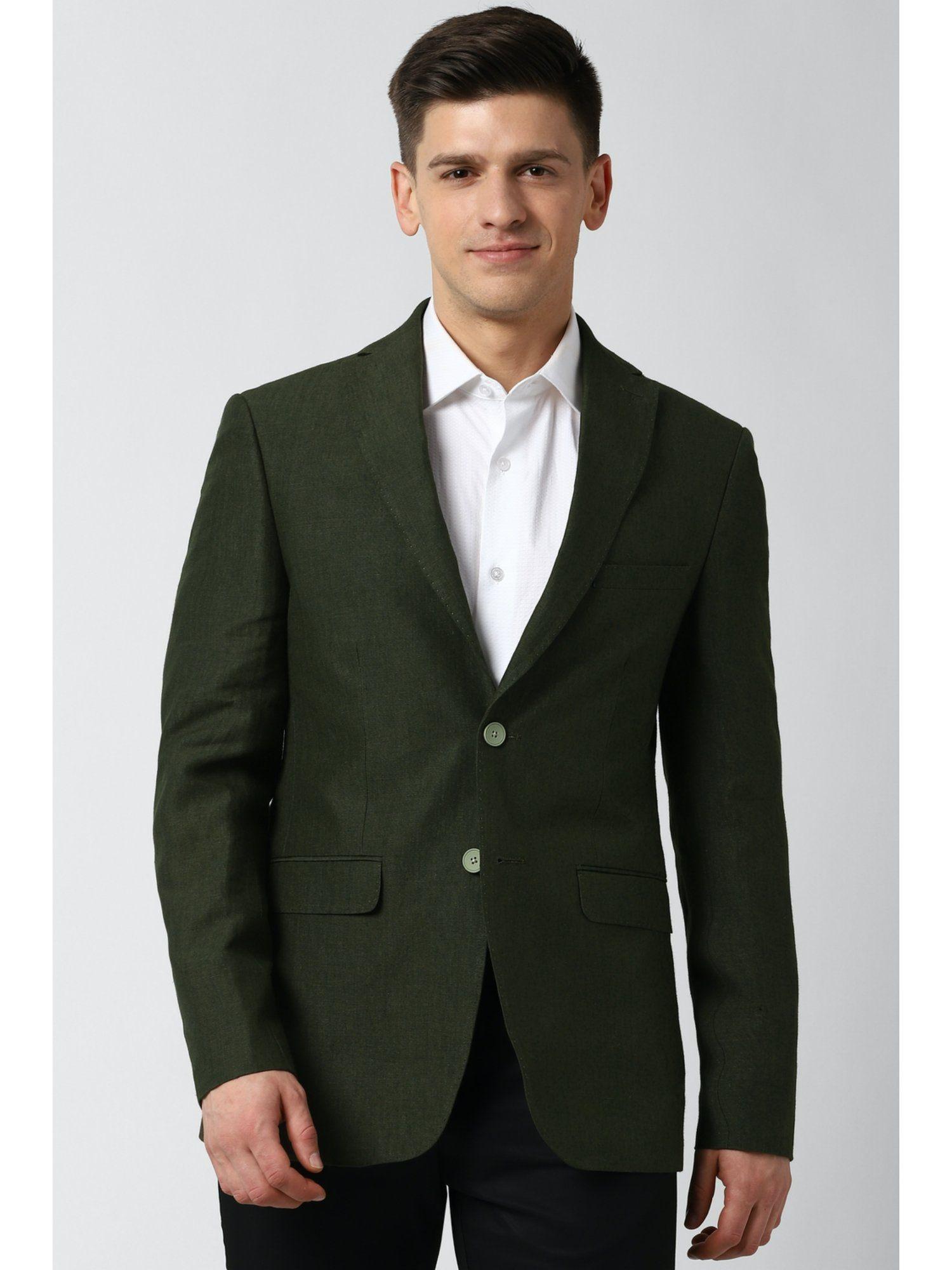 men olive textured slim fit formal blazer