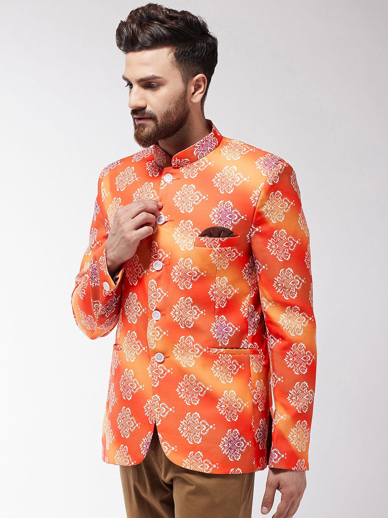 men orange & off-white printed blazer