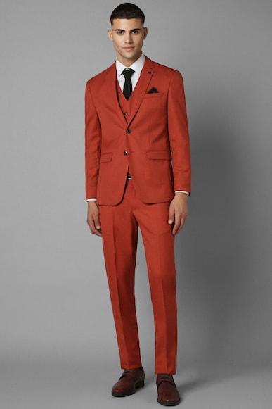 men orange slim fit textured party three piece suit
