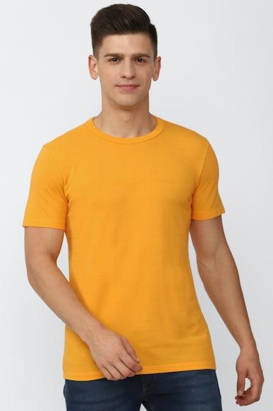 men orange solid crew neck round neck t-shirts