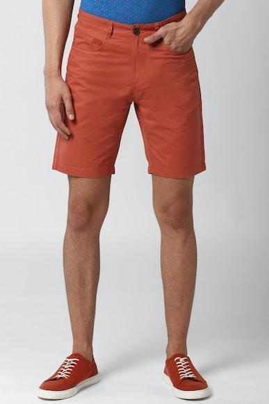 men orange solid regular fit casual shorts