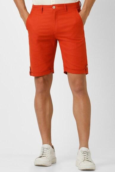men orange solid regular fit casual shorts