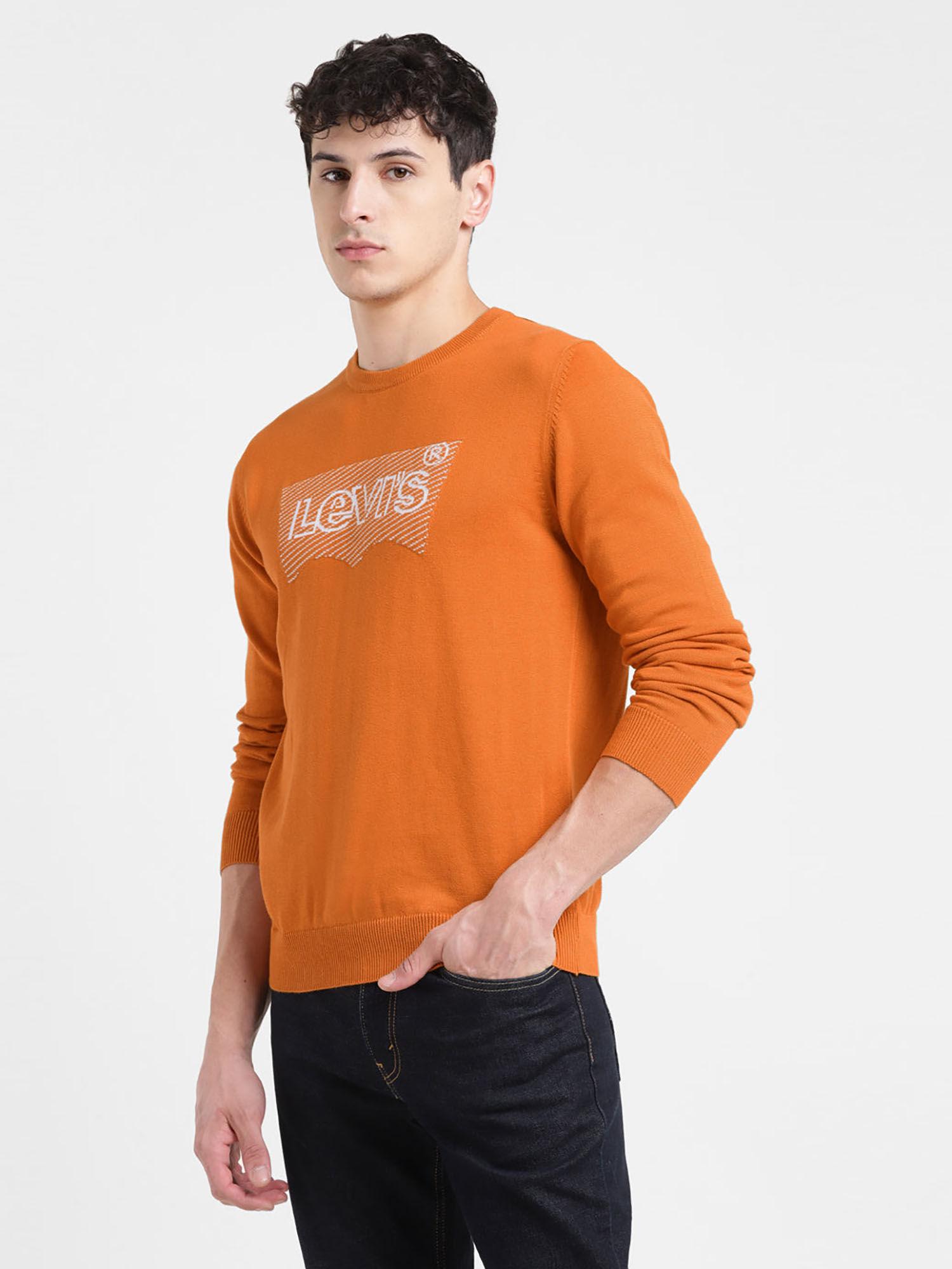 men orange solid regular fit sweater