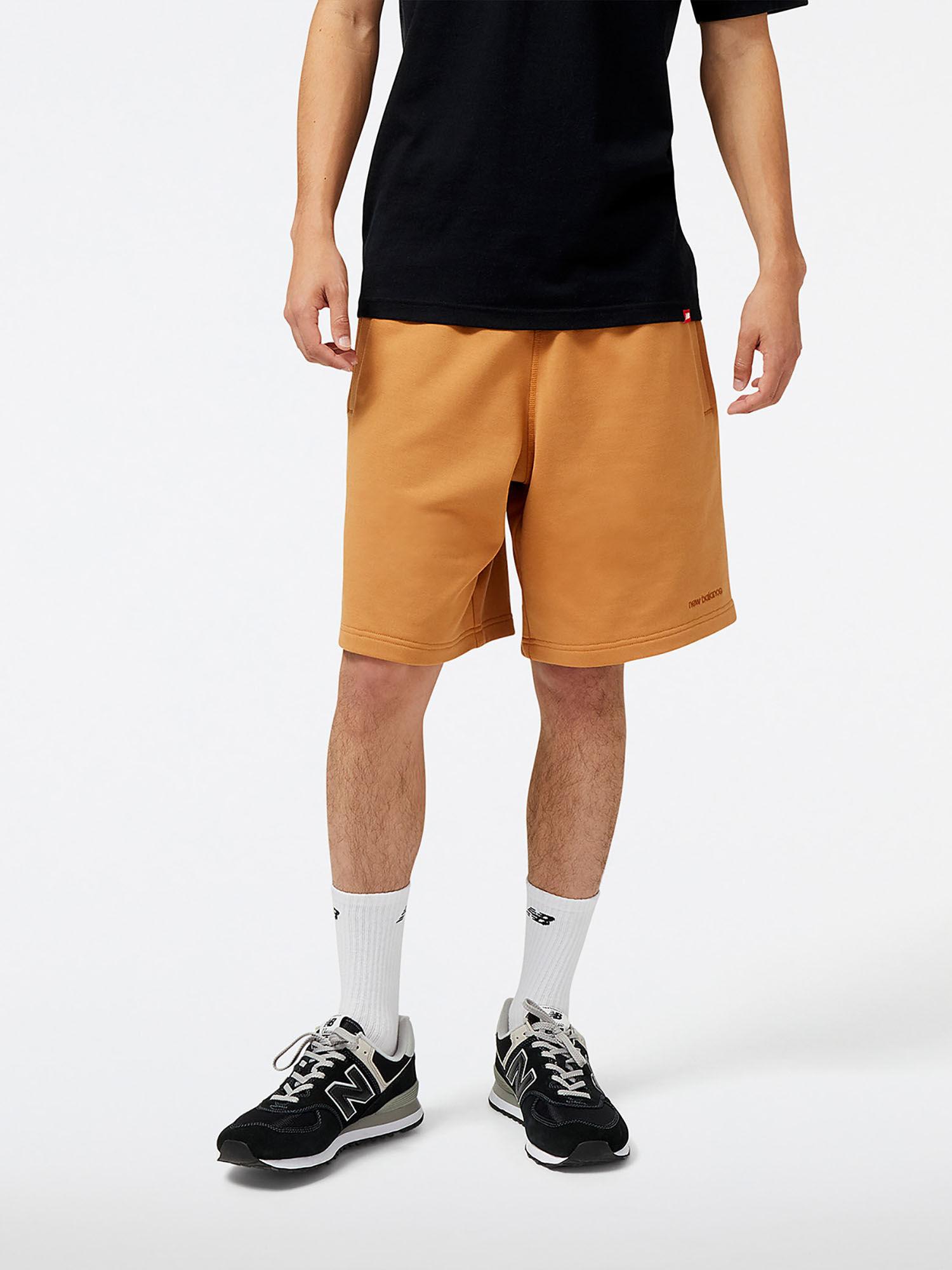 men orange tobacco mid rise sports shorts
