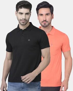 men pack of 2 logo print regular fit polo t-shirts with patch pockets