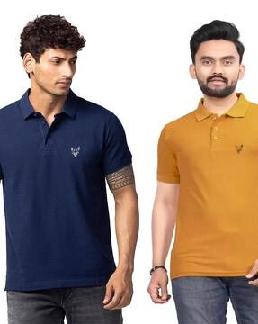 men pack of 2 logo print regular fit polo t-shirts