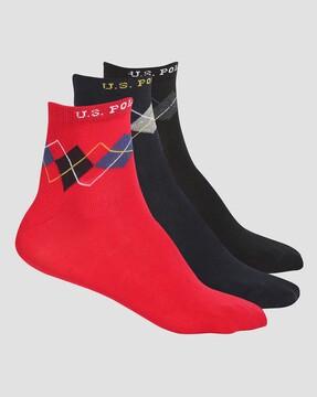 men pack of 3 aloe finish es002 geometric-knit ankle-length everyday socks