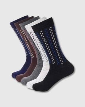 men pack of 5 geometric-knit mid-calf length socks