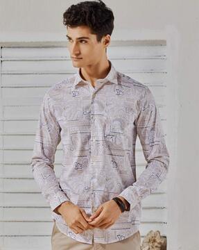 men paisley print regular fit shirt with patch pocket