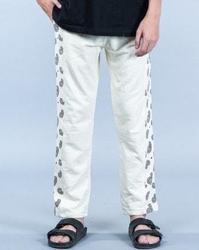 men paisley print straight track pants with elasticated waist