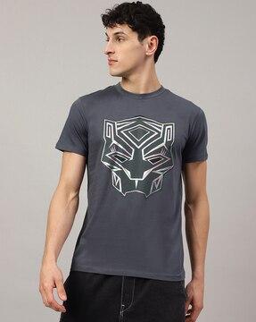 men panther print loose fit crew-neck t-shirt