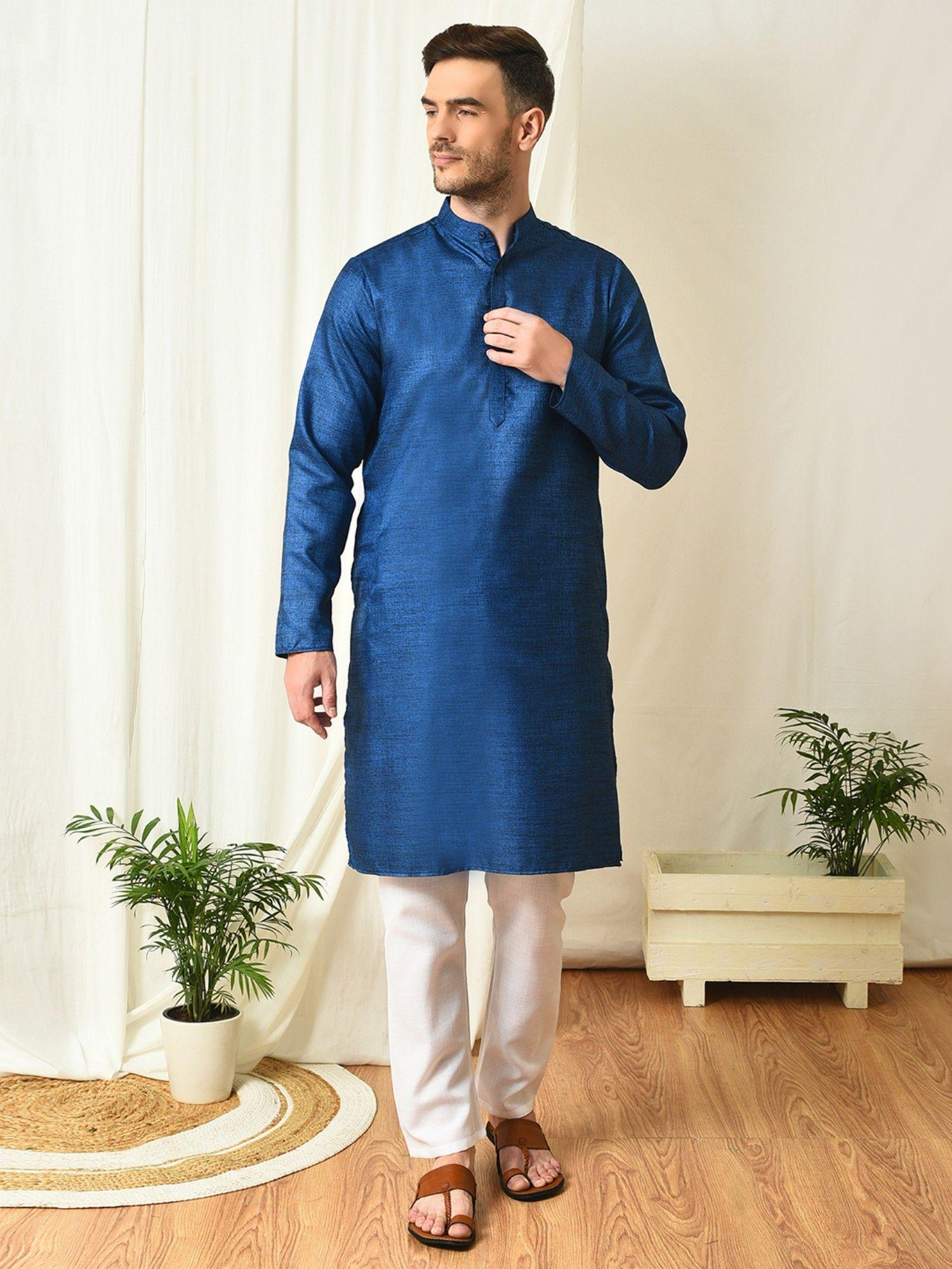 men party wear kurta and pyjama blue (set of 2)