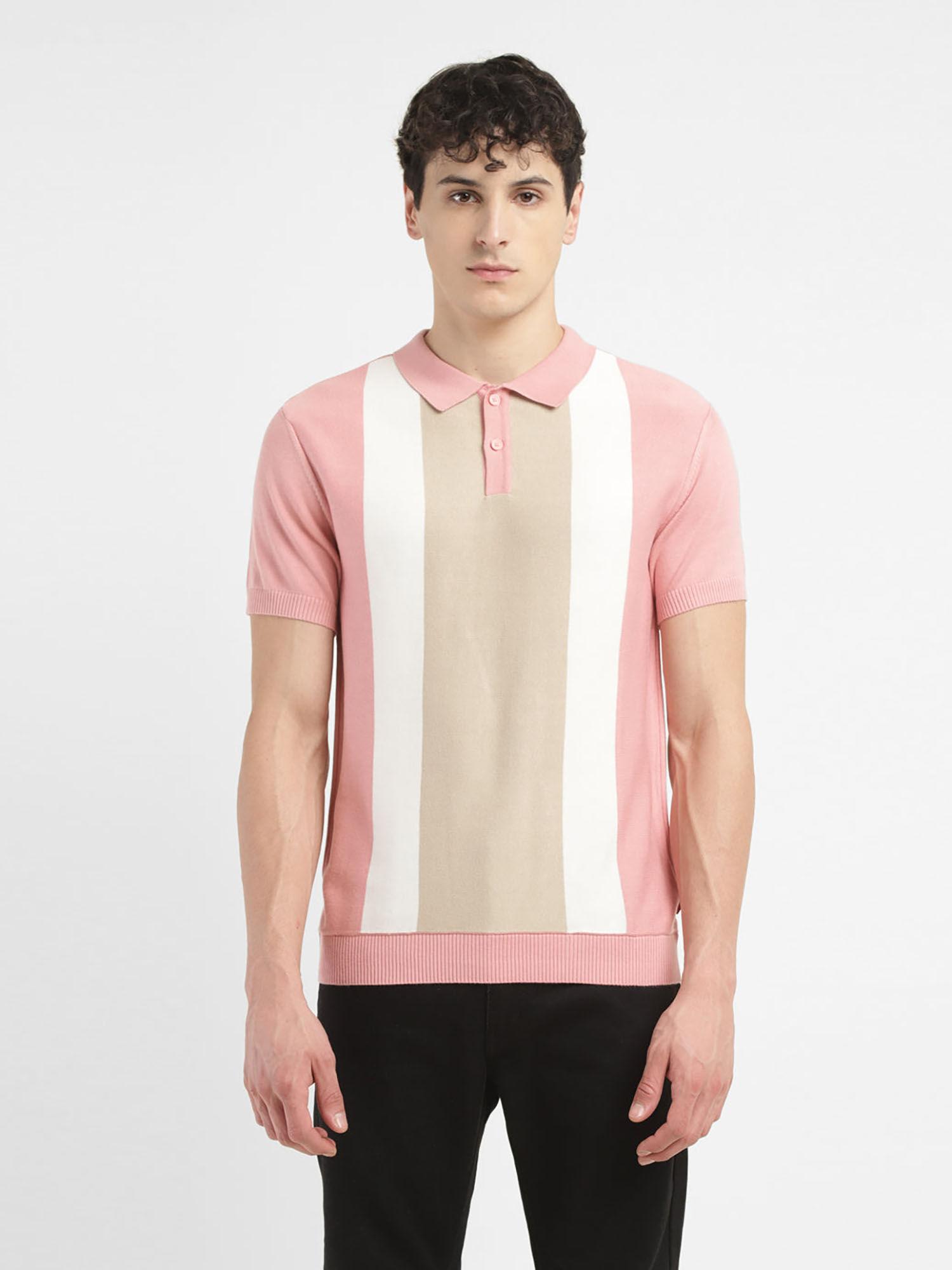 men pink colorblock regular fit sweater