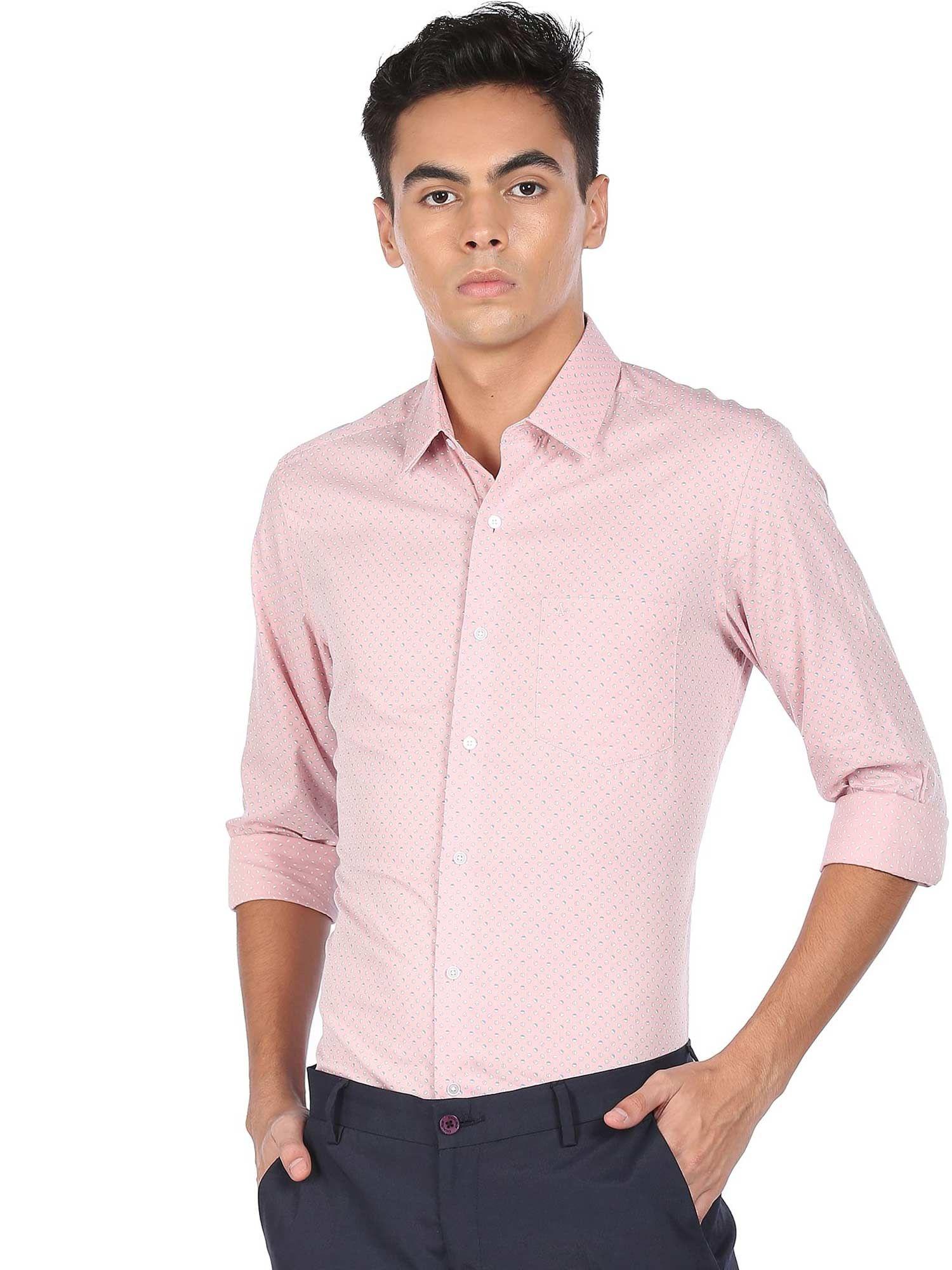 men pink manhattan slim fit printed formal shirt