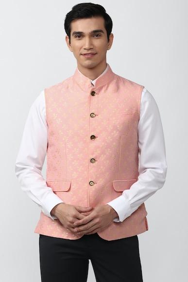 men pink print nehru jacket
