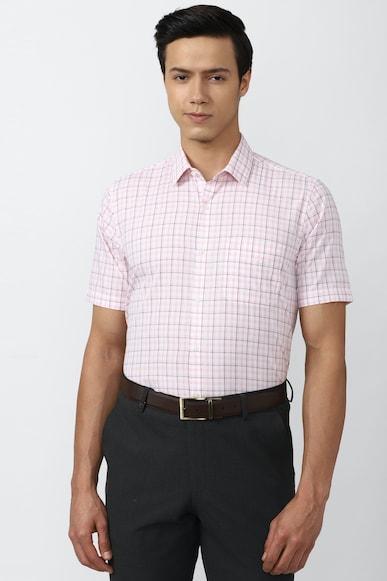 men pink regular fit formal half sleeves formal shirt