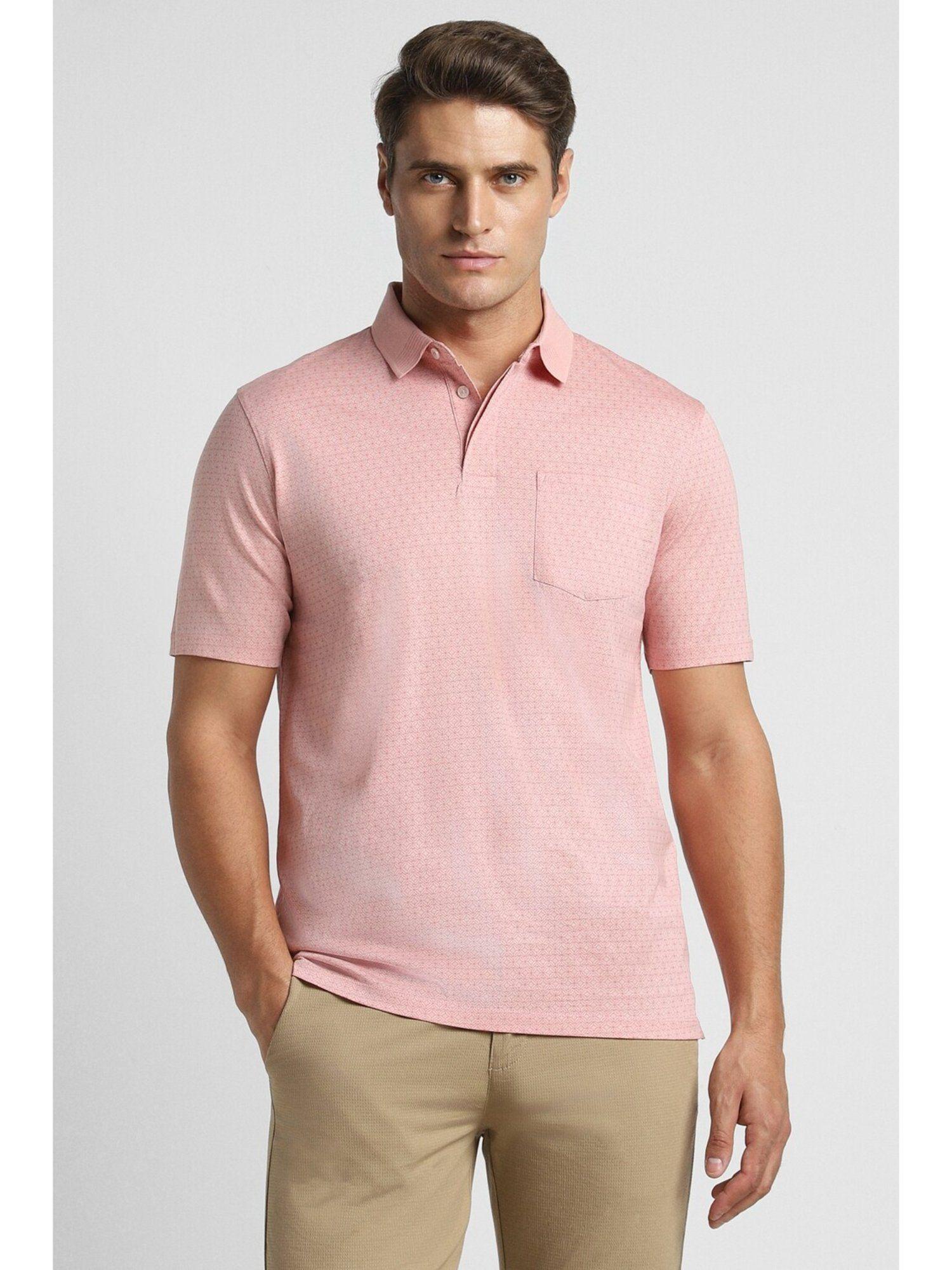 men pink regular fit printed collar neck polo t-shirt
