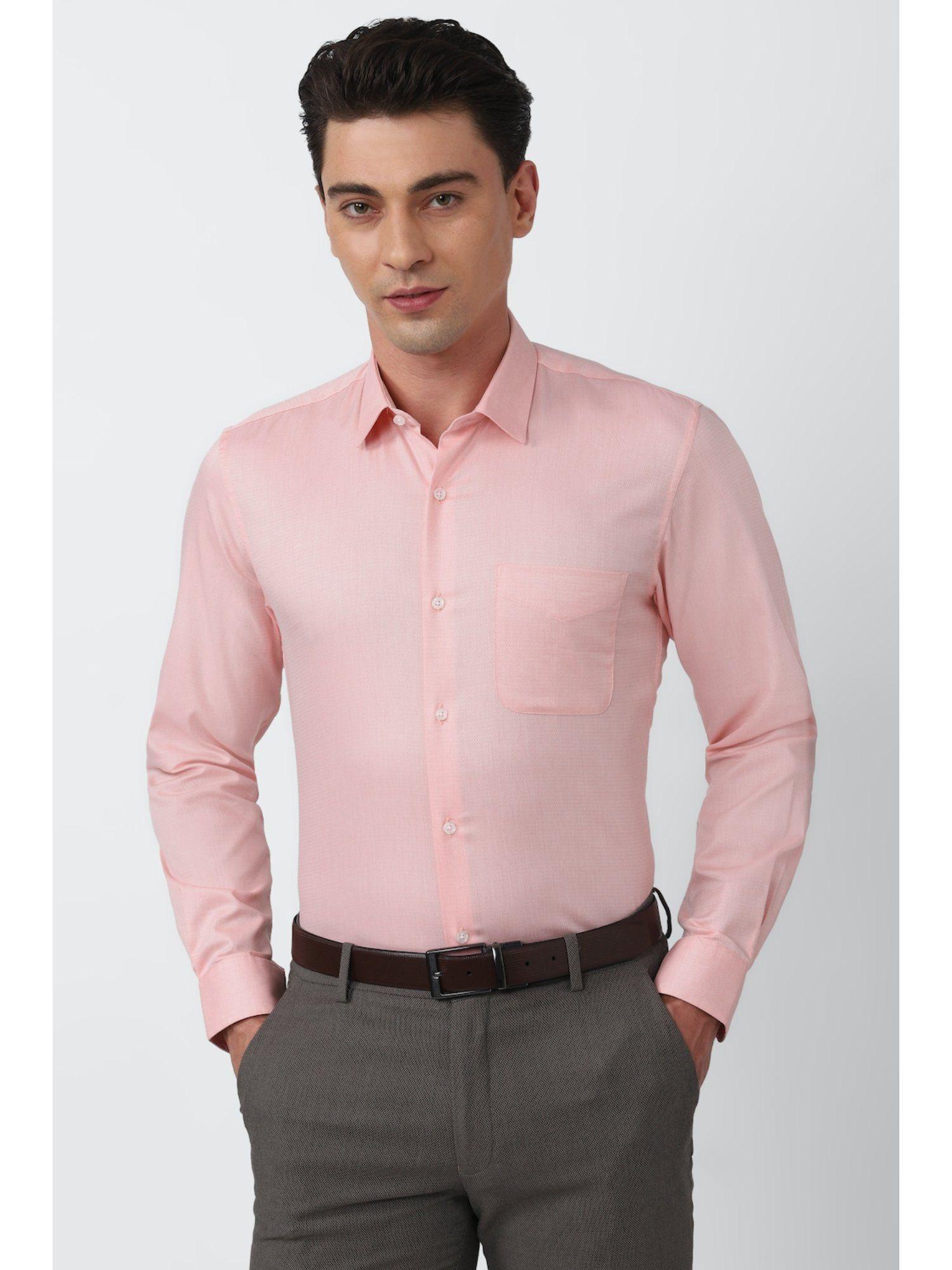 men pink slim fit formal shirt