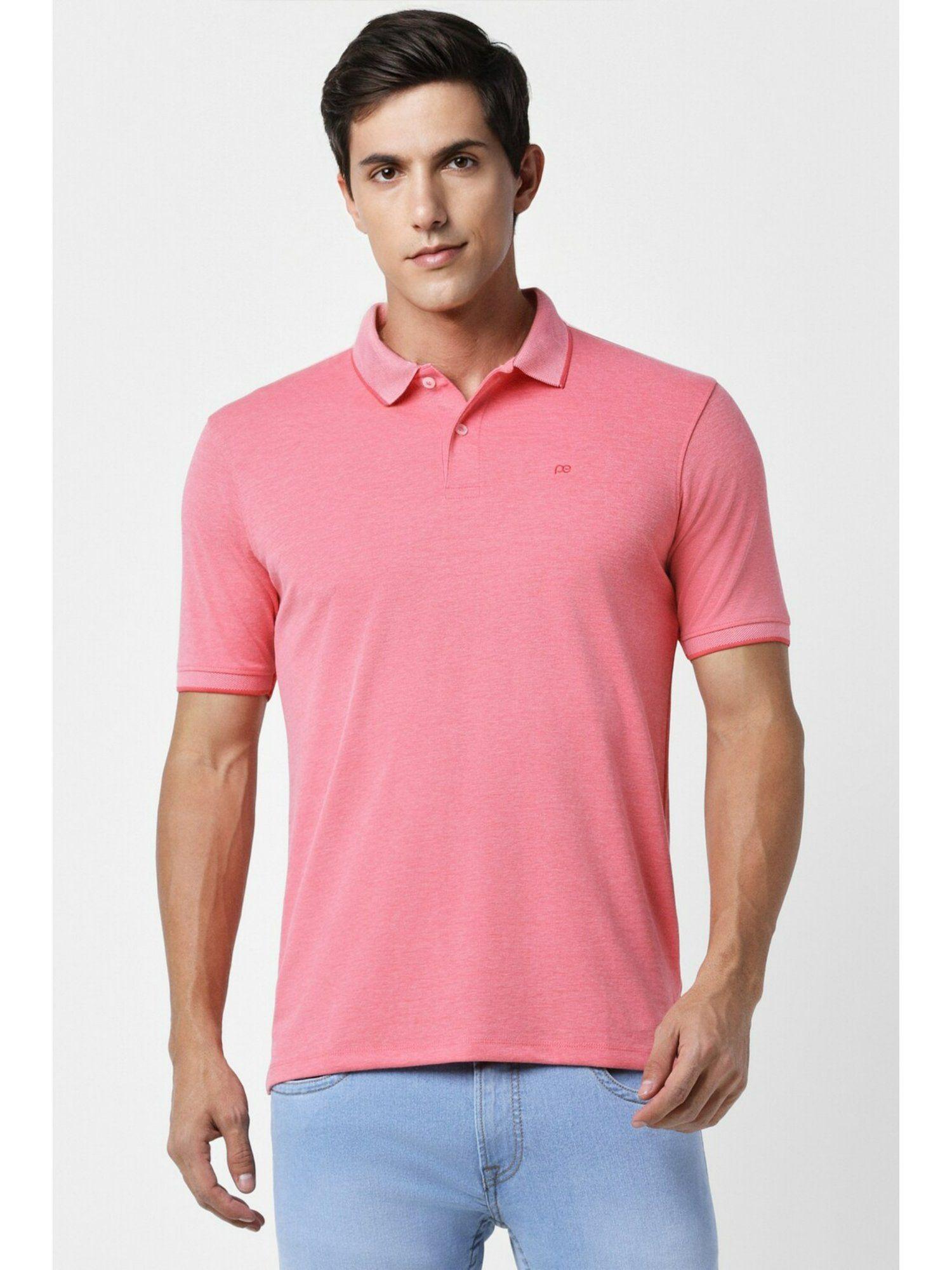 men pink solid polo t-shirt